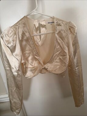 Reformation Cream 100% Silk Long Sleeve Crop Top